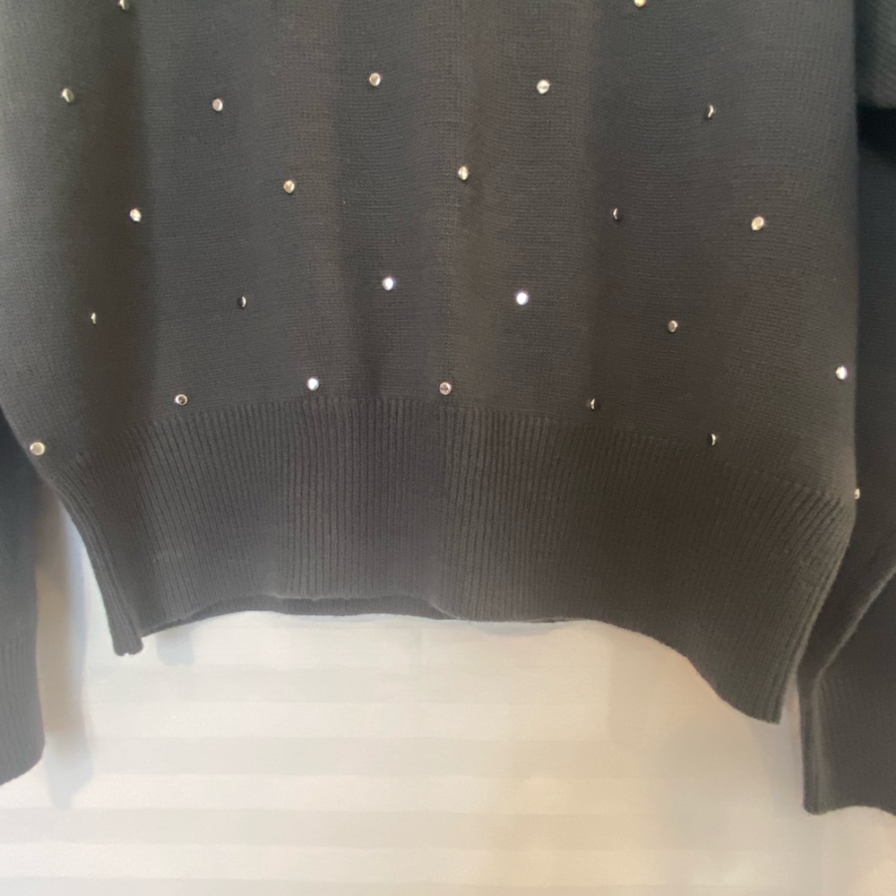 Women's Grey Studded Wool Blend Mock Neck Soft Knit Sweater Large Goth Mobwife - Picture 4 of 13